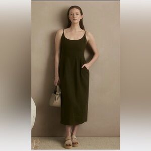 Quince linen Elegant Olive Green Midi Dress, used, worn once